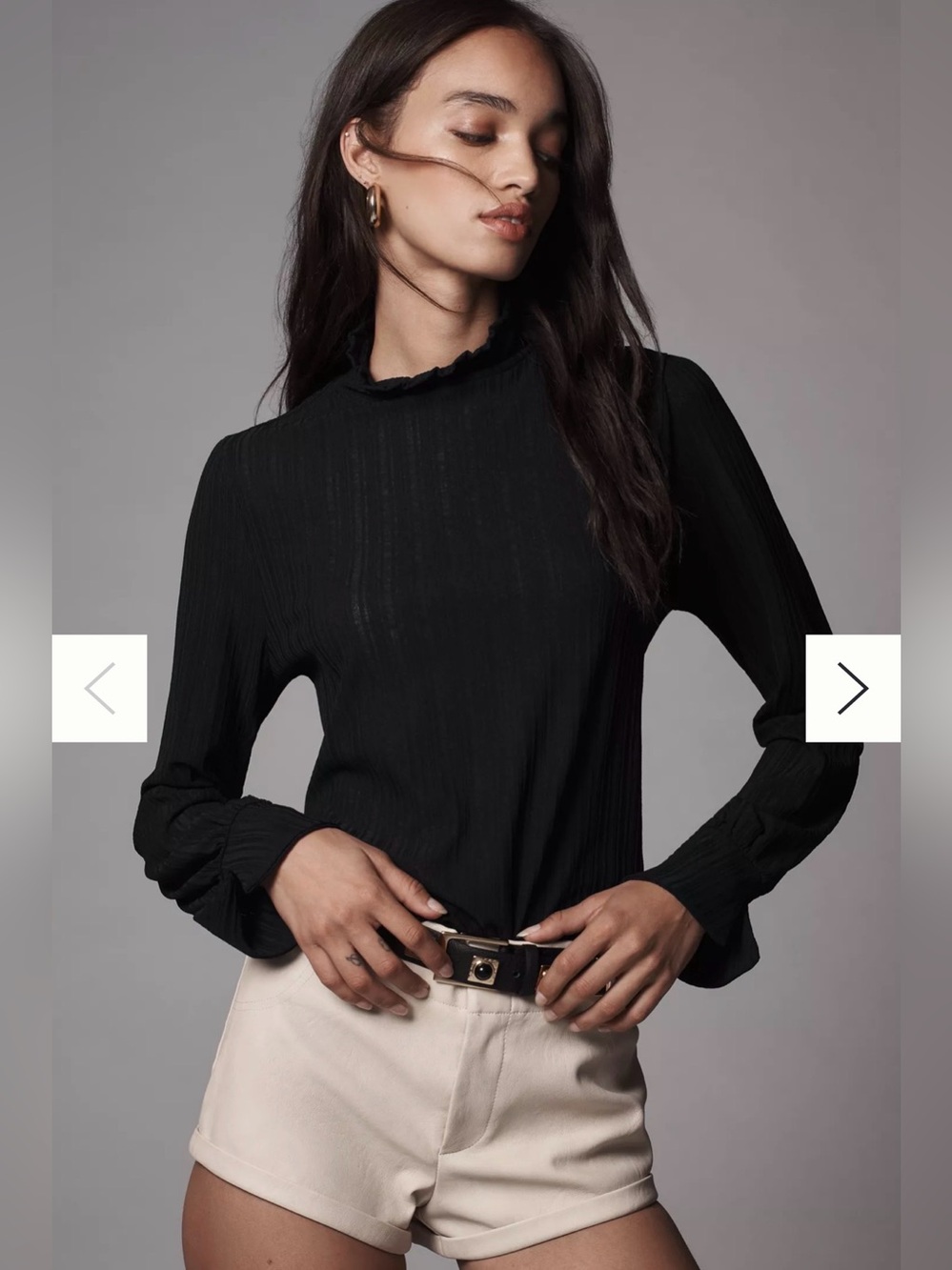 Anthropologie Black Sheer Ribbed Long Sleeve Turtleneck Shirt Top Blouse Large